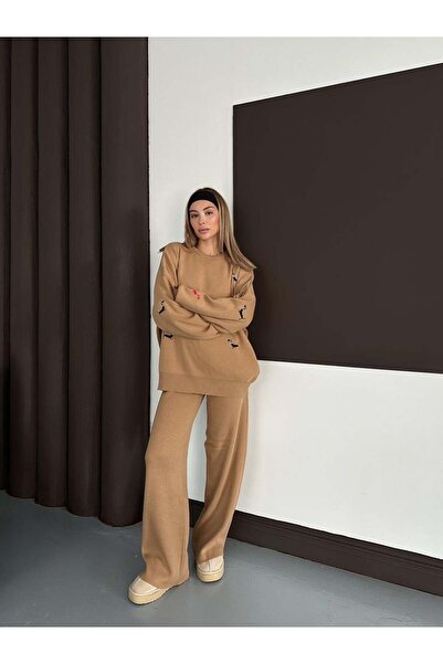 REDMİNA fashion Cute Dog Embroidered Knitwear Set