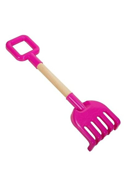 ANTBRO Greblă de plajă pentru copii 39 cm – Plastic fuchsia cu mâner din lemn –