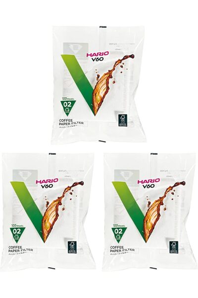 Hario V60 White Paper Coffee Filters Size 02 — 3 x 100 (Total 300)