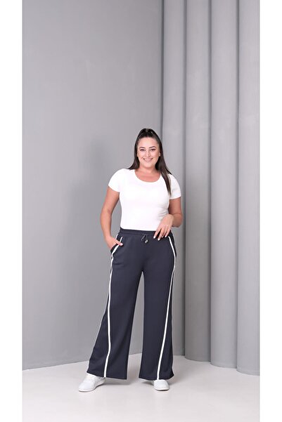 Ebsumu Women's Plus Size Extra Comfortable Fit Striped Smoked Sweatpants