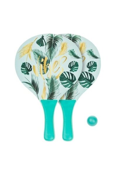 ANTBRO Set de rachete de plajă din lemn verde „Good Vibes” cu minge - Joc act...