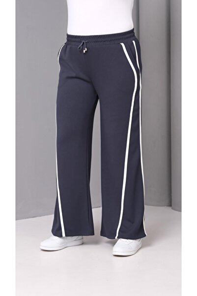 Ebsumu Women's Plus Size Extra Comfortable Fit Striped Smoked Sweatpants