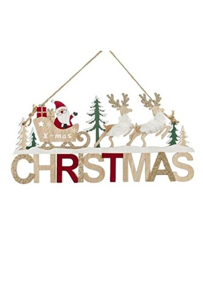 ANTBRO decorațiune de Crăciun suspendată din lemn - Moș Crăciun cu sanie, ren...