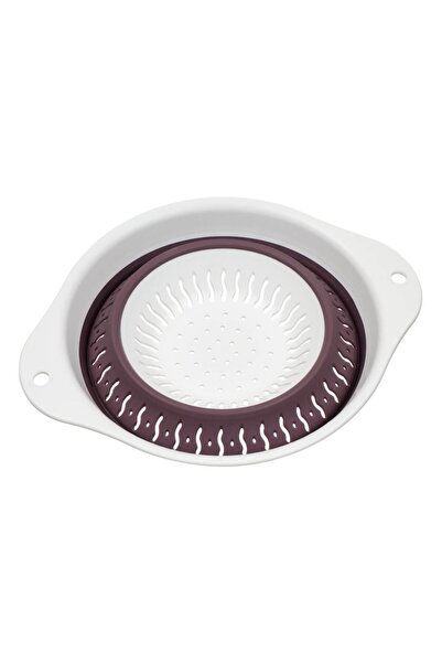 ANTBRO foldable plastic strainer 0% BPA with handles and silicone ring, white/purple, 24 x 10 cm