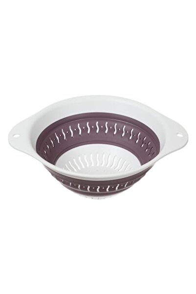 ANTBRO foldable plastic strainer 0% BPA with handles and silicone ring, white/purple, 24 x 10 cm