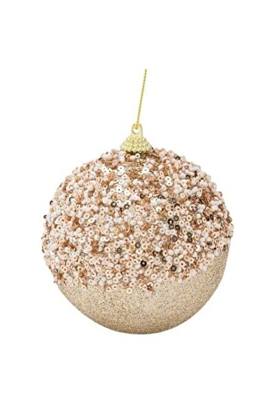 ANTBRO Glob de Crăciun din spumă bej cu paiete și sclipici, Ø9cm