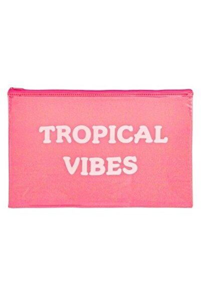 ANTBRO Troussă de machiaj transparentă cu sclipici roz „Tropical Vibes”, 30×2...