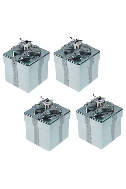 ANTBRO Set de 4 globuri de Crăciun argintii în formă de cadouri mici, 6 cm