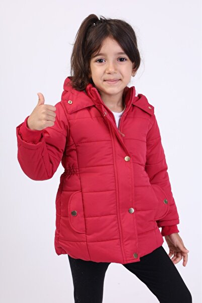 Toontoy معطف أحمر للفتيات طارد للماء K بغطاء رأس مع جيوب بسحاب وإغلاق بالكبس ...