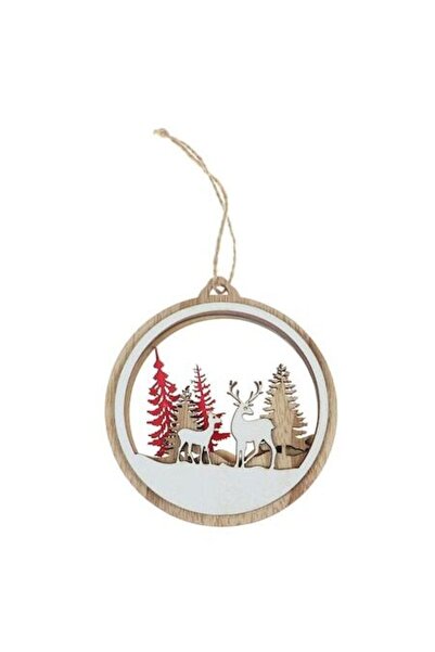 ANTBRO Ornament de Crăciun pentru brad cu ren în pădure, din lemn, alb/maro/r...