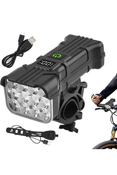 tur bike Ultra Parlak Far USB Şarjlı 12 Ledli Kornalı Bisiklet / E-bike Uyumlu