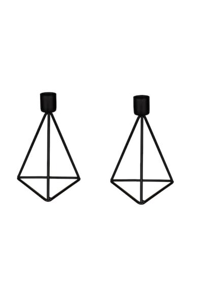 OEM Set de 2 suporturi metalice pentru lumânări, 9x9x15 cm, design cu bază tr...