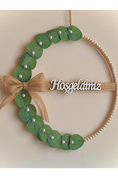 MACROMEKİDS Okaliptus Yapraklı İnci Boncuklu Hoşgeldiniz Kapı Süsü ,Hediyelik 30 CM