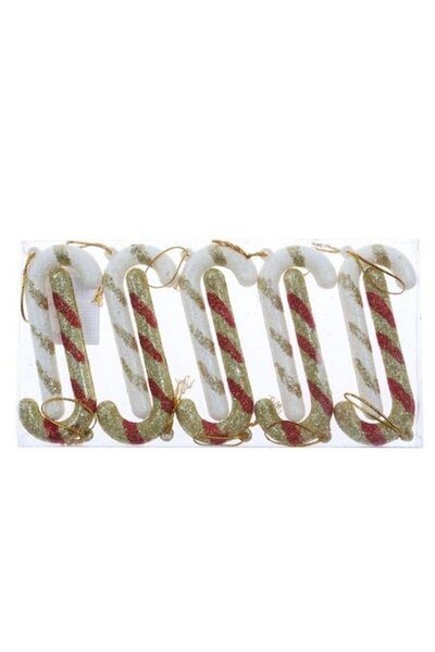 ANTBRO Set de 10 globuri de Crăciun (formă de baston de bomboane), alb/auriu/...