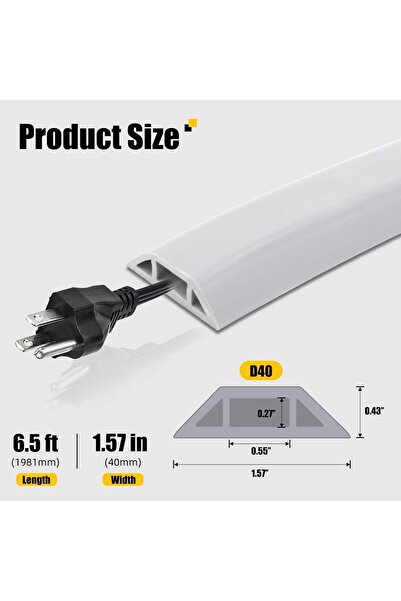 Paporich White 6.5-ft Floor Cable Cover by - Floor Cord Protector & Cable Management