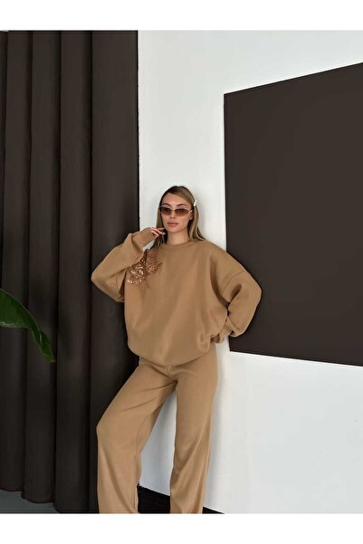 REDMİNA fashion Comfortable Knitwear Set with Shoulder Leaf Detail
