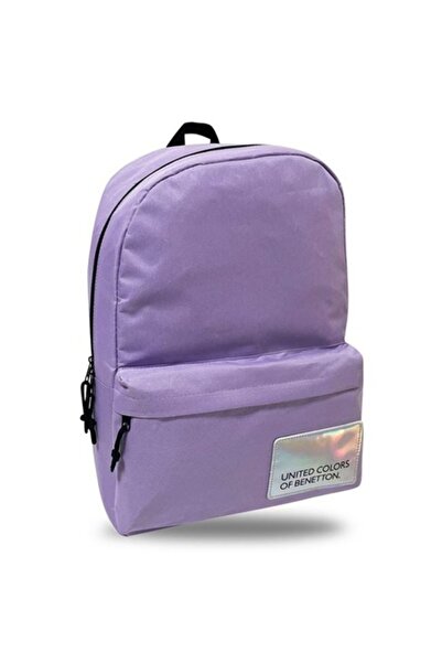ANTBRO Benetton Holographic Lilac School Backpack with Silver Logo, 30×14×44 cm