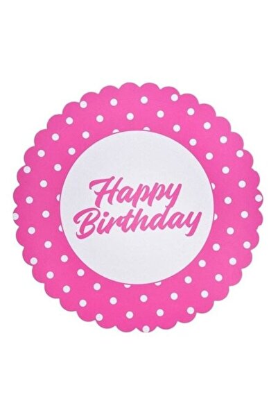 ANTBRO Blat de tort carton fuchsia cu buline albe „La mulți ani” – Ø29 cm, 1 ...