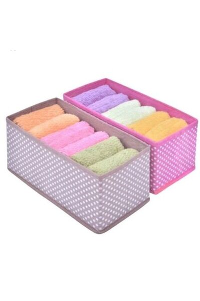 OEM Set of 2 storage boxes, brown/pink, with polka dots, 28 x 14 x 13.5 cm