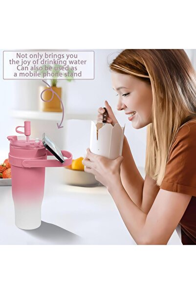 Generic 2-in-1 40oz Insulated Tumbler with Handle & Built-In Phone Holder, Double Wall Stainless Steel Mug