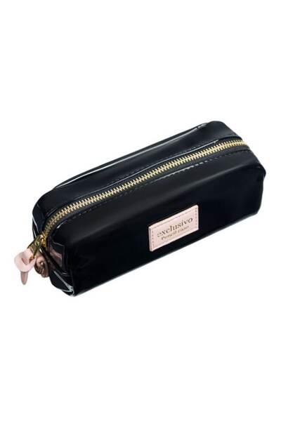 OEM ExclusivPencil pencil case for school, modern lacquered design, 1 zipper, Black, 18x7x6.5 cm