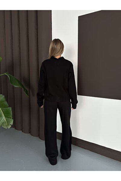 REDMİNA fashion Comfortable Knitwear Set with Shoulder Leaf Detail