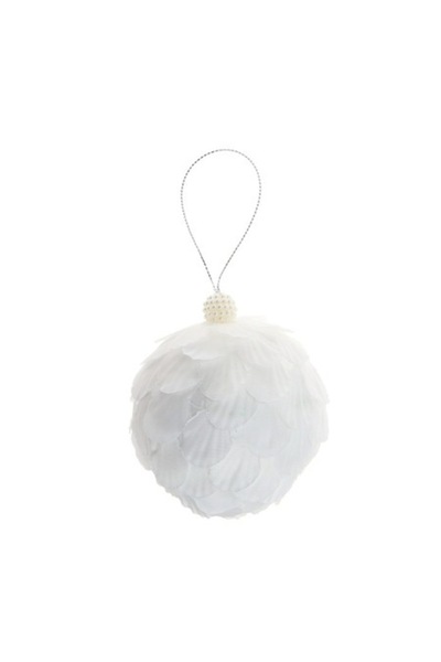 ANTBRO Glob de Crăciun alb decorat cu pene, 8 cm