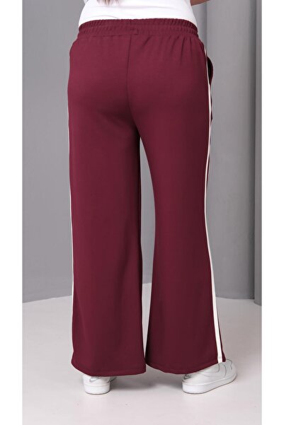 Ebsumu Women's Plus Size Extra Comfortable Fit Striped Burgundy Sweatpants