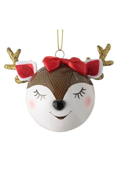 ANTBRO Glob de Crăciun cu cerb 3D, coarne cu sclipici auriu și fundă roșie, Ø...