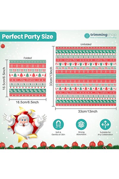 Yenigeldi Red White Green Snowflake Pine Tree Patterned Christmas Napkins New Year Ornament Table Decoration