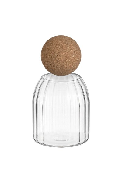 ANTBRO ® glass jar with embossed pattern and cork lid, 490 ml