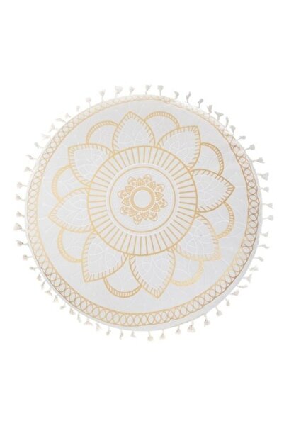 ANTBRO Pernă decorativă rotundă cu model mandala și ciucuri albi –