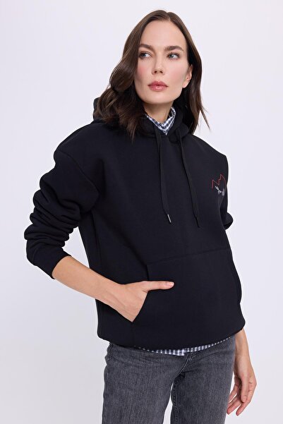Tudors Women's Oversized Wide Cut Cotton Soft Textured Fleece Inside B Printed Black K Hooded Sweatshirt