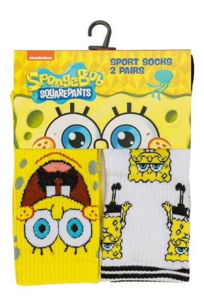 OEM Fancy Sports Socks Yellow White SpongeBob for Men - 2 Pairs
