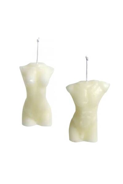 OEM Set of 2 decorative paraffin candles, 11x7 cm, female and male body design, 180g & 190g, white