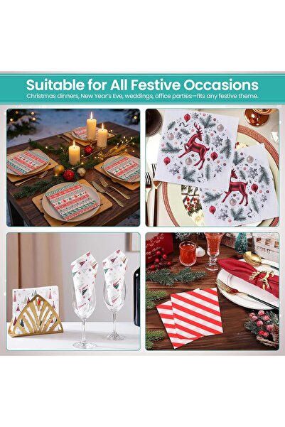 Yenigeldi Red White Green Snowflake Pine Tree Patterned Christmas Napkins New Year Ornament Table Decoration