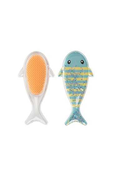 NO BRAND Perie de păr pentru copii, pește albastru cu confetti, 16 x 8 cm
