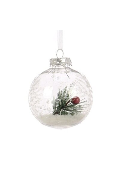 ANTBRO Ornament de Crăciun - Glob transparent din plastic cu crenguță de pin,...