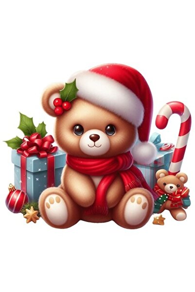 OEM Autocolant ursuleț de pluș cu căciulă și eșarfă de Crăciun, bordură albă,...