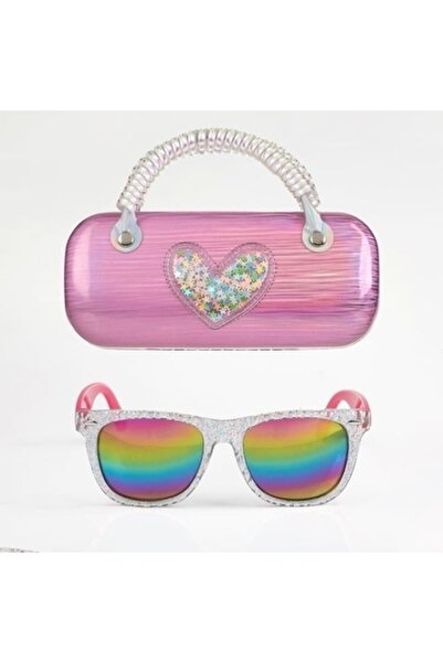ANTBRO Set ochelari de soare pentru copii fuchsia-argintiu cu sclipici + carc...
