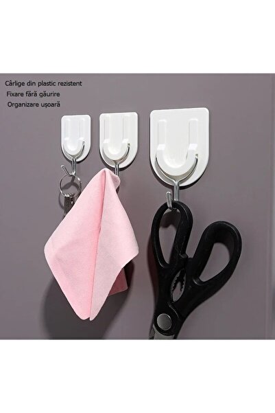 ANTBRO set de 6 cârlige autoadezive pentru prosoape și tacâmuri, plastic alb cu cârlig metalic