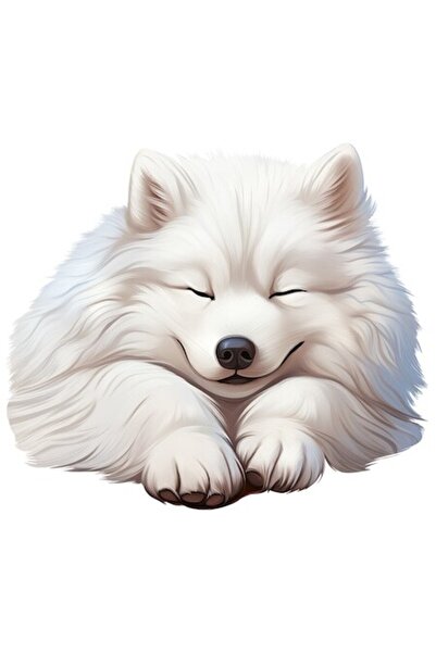 OEM Sticker - White Puppy Sleeping Illustration, PVC Vinyl, 10 cm