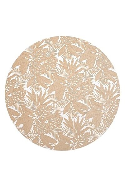 ANTBRO Covor rotund transparent pentru farfurii cu model bej cu frunze, Ø38 c...