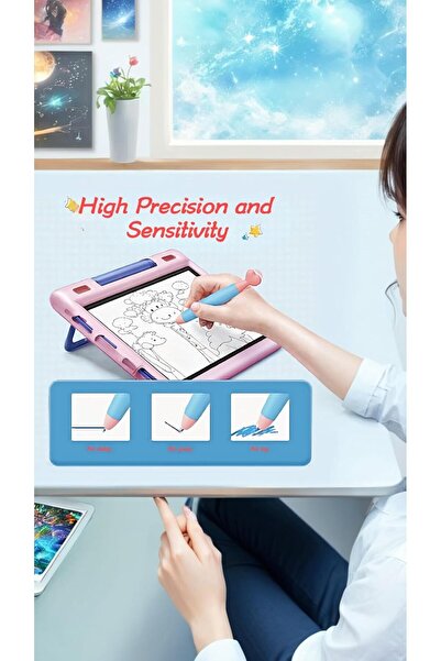 007 Kids' heart-shaped capacitive stylus pair for touchscreens, durable rubber tips, universal (light pi