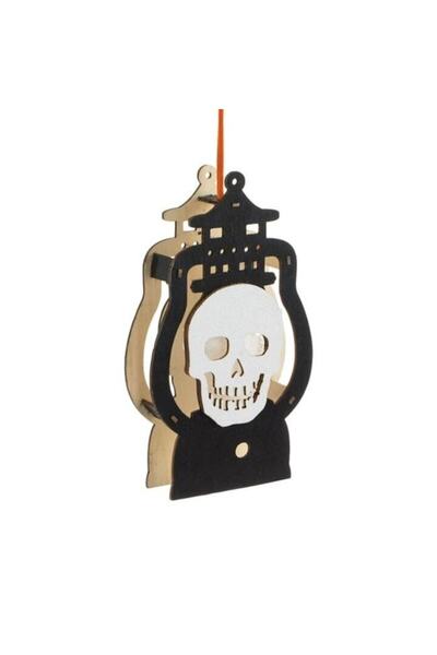 ANTBRO Wooden decorative Halloween lantern – illuminated skull 10.5×18 cm, spooky ornament for table or