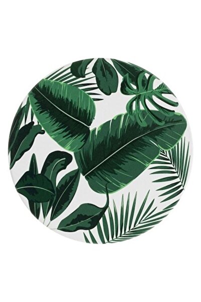 ANTBRO White ceramic coaster with green leaf pattern ∅10 cm – non-slip & summery design – ANTBRO®
