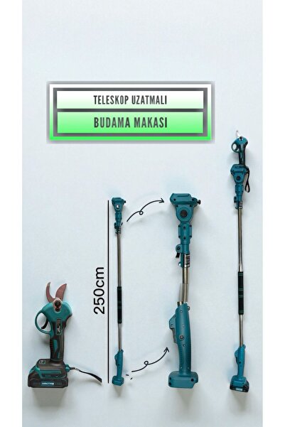 Nalbur Bakkal Haktaş 2,5 mt Teleskop Sırık Akülü Budama Makası 21 volt 1,5 ah...