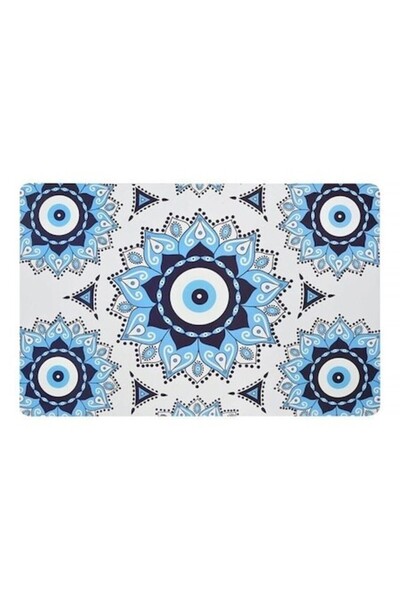 ANTBRO White Plastic Plate Mat with 'Blue Eye' Pattern, 43.5×28.5 cm - Non-sl...