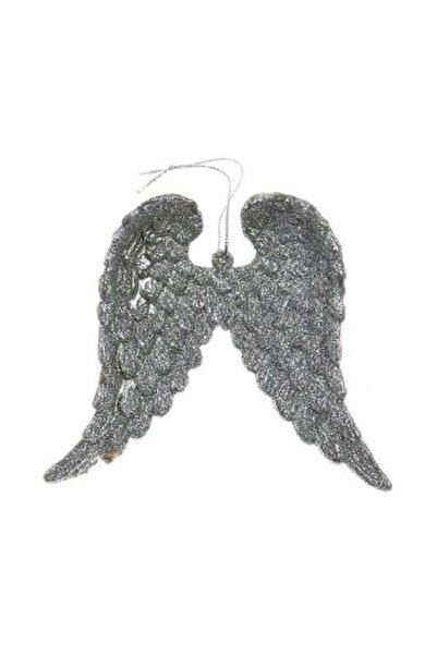 ANTBRO Set de 2 ornamente pentru brad de Crăciun - aripi de înger gri cu scli...
