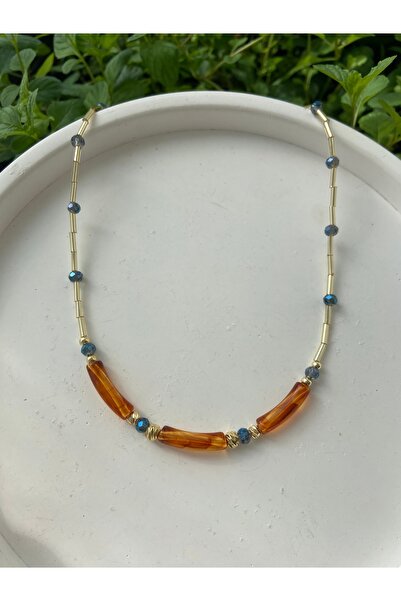 Anetta Jewelry Kadın tasarım Kehribar boncuk kolye( 40 cm)